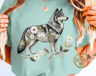 Comfort Colors Wolf Printed Embroidered Look Shirt | Wild Wolf Wilderness T-Shirt