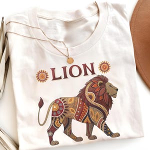 Comfort Colors Lion Boho Tee | Women&#39;s T-Shirt Tropical Jungle Tee|  |Animal Print Shirt for Women | Embroidered Look Lion Gift for Her