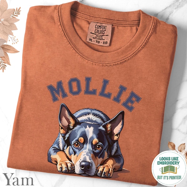 Koszulka Comfort Colors Blue Heeler Mom: nadruk z haftowanym motywem psa pasterskiego