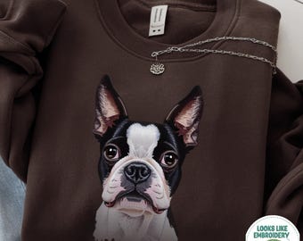 Boston Terrier Sweatshirt, Hundemama gestickter Look Gedenkhundepullover