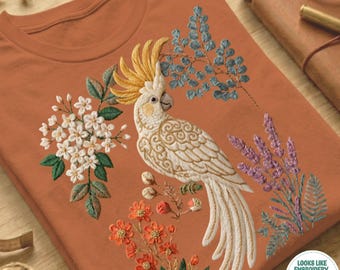 Camiseta Comfort Colors Cockatoo, camiseta Printec con aspecto bordado estilo cottagecore