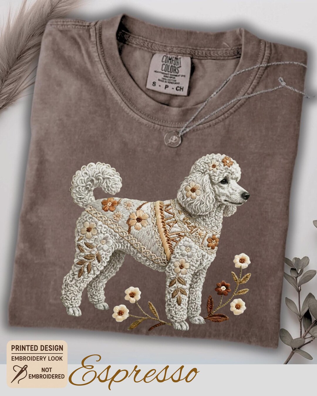 Comfort Colors Poodle Shirt, Printed Embroidery Look Poodle Memorial ...