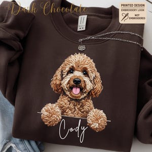 Custom Printed Doodle Dog Sweatshirt, Printed Embroidery Look Labradoodle Cockapoo GoldenDoodle Sweater