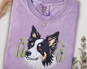 Camisa estampada con colores cómodos de Border Collie: diseño bordado y estampado, regalo para amantes de los perros.