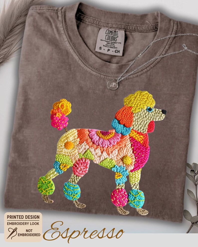Maglietta con stampa a forma di barboncino Comfort Colors, maglietta con ricamo stampato, maglietta con mamma barboncino carina immagine 12