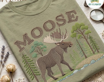 Comfort Colors Moose Tshirt, Embroidered Look T-shirt, Moose Gifts, Moose Lover Gift Shirt, Wild Animal Shirt, Moose Sweatshirt, Camping Tee