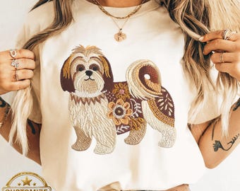 Comfort Colors Printed Embroidered Look Shih Tzu Shirt: Dog Mom Gift