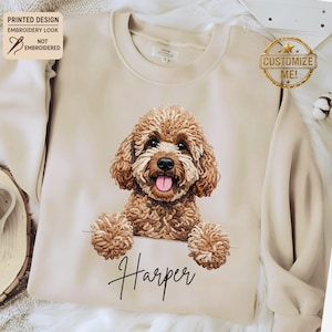 Custom Printed Doodle Dog Sweatshirt, Printed Embroidery Look Labradoodle Cockapoo GoldenDoodle Sweater image 4