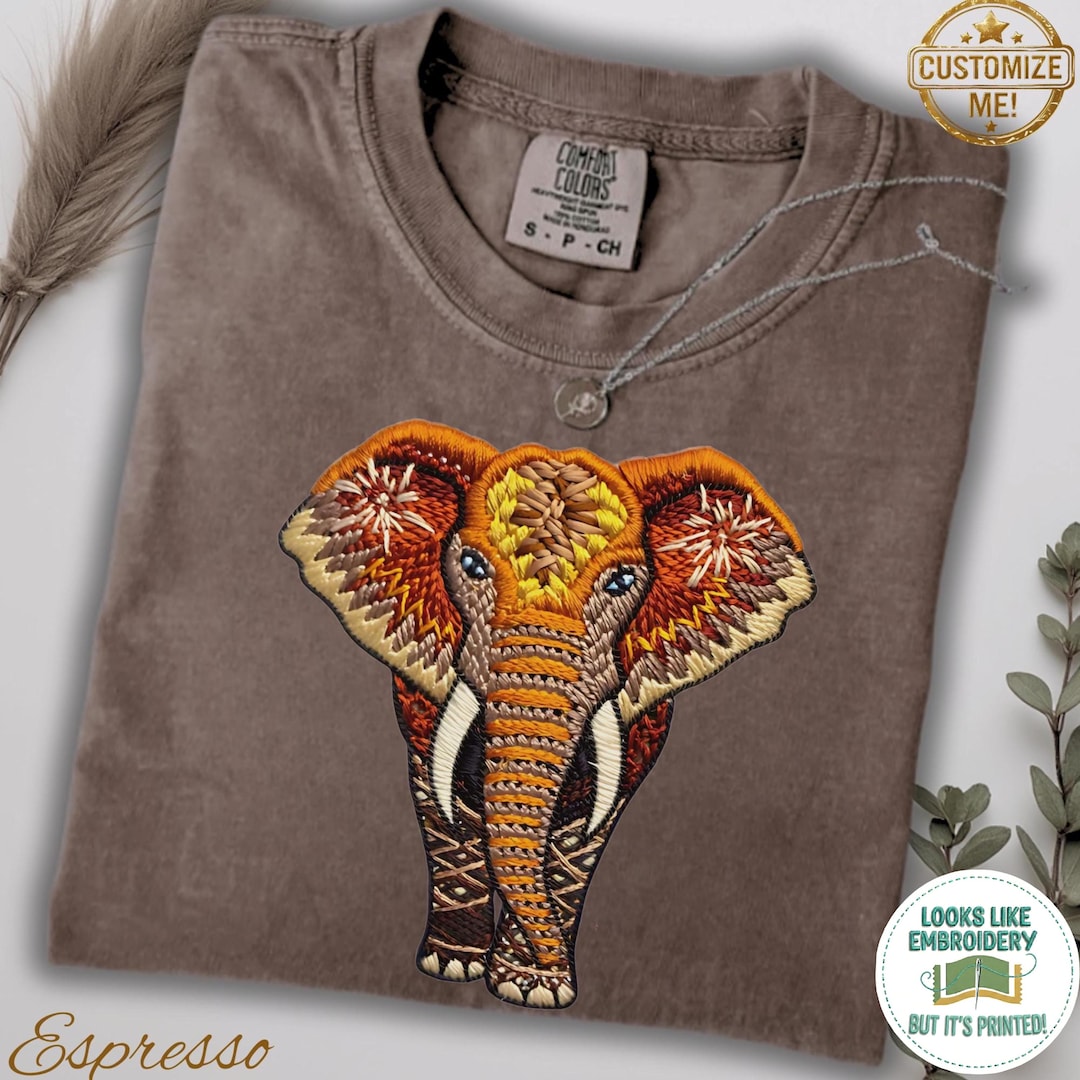 Comfort Colors Elephant T-shirt: Boho Printed Embroidery Look