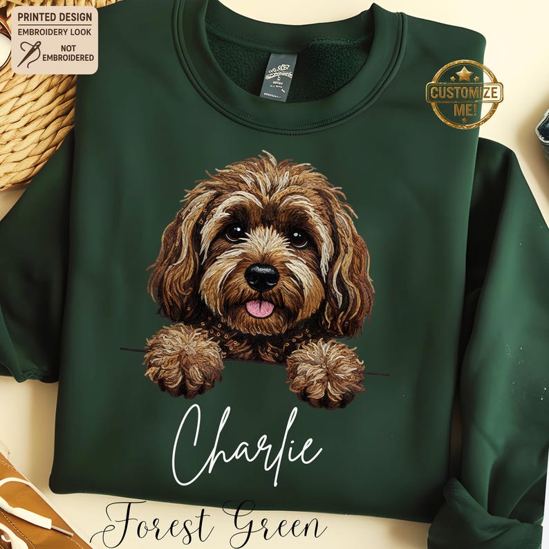 Custom Printed Doodle Dog Sweatshirt, Printed Embroidery Look Labradoodle Cockapoo GoldenDoodle Sweater image 13