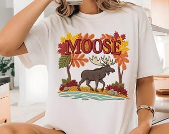 Maglietta Comfort Colors Moose, maglietta da escursionismo e campeggio con stampa e ricamo