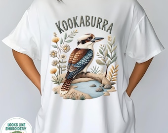 Kookaburra T-Shirt: Printed Embroidered-Style  Australian Bird Art