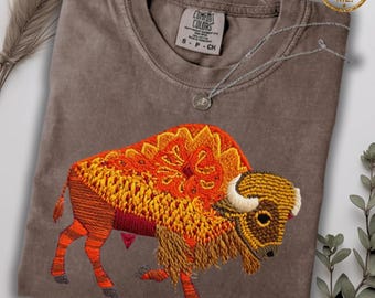 Comfort Colors Buffalo T-Shirt: Printed Embroidered Look Unisex Wilderness Tee