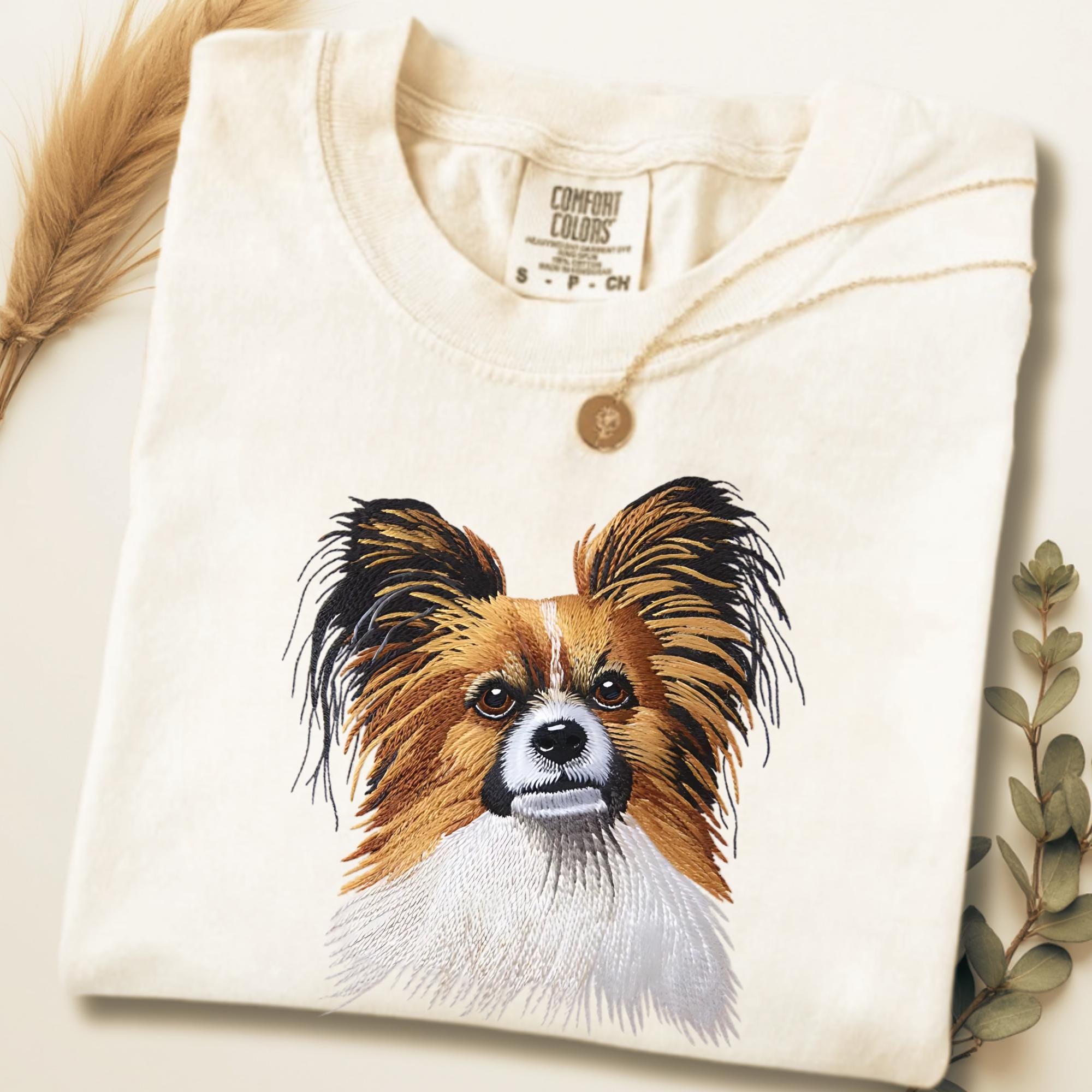 club-papillon様　3月 Comfort Colors Papillon Mom Shirt, Printed Embroidered Look