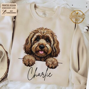 Custom Printed Doodle Dog Sweatshirt, Printed Embroidery Look Labradoodle Cockapoo GoldenDoodle Sweater image 4