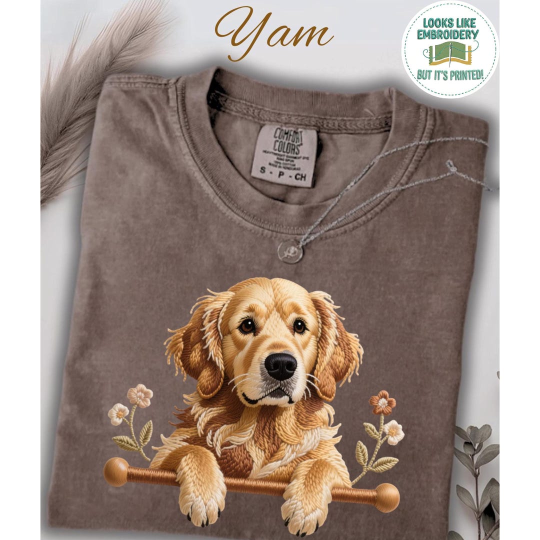 Comfort Colors Golden Retriever Dog Shirt | Printed Embroidery Style ...
