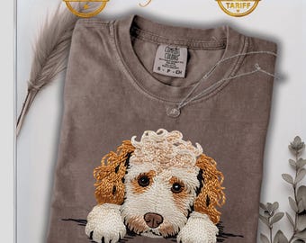 Comfort Colors Doodle Dog Shirt | Printed Embroidered Look Tee
