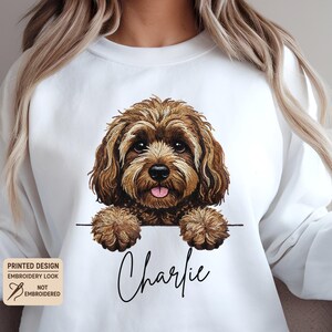 Custom Printed Doodle Dog Sweatshirt, Printed Embroidery Look Labradoodle Cockapoo GoldenDoodle Sweater image 7