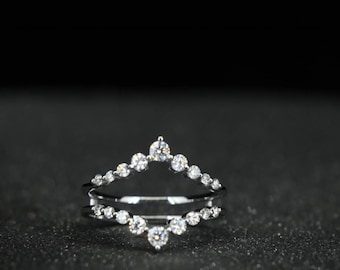 Moissaniet Enhancer Ring Guard in sterlingzilver, dubbele band bruiloft wrap ring, gebogen bruids ring Enhancer, jubileum band voor vrouwen