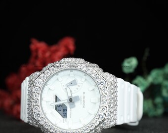 Iced-out Moissanite G-shock Watch: White Hip-hop Timepiece  display picture 1