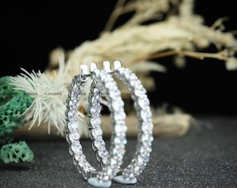 Aros de moissanita en plata de ley, corte redondo del revés