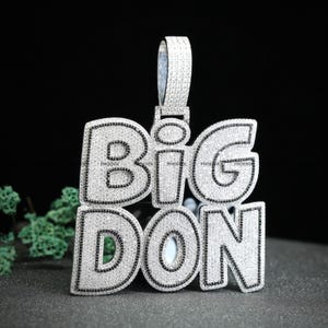 Pingente de letra BIGDON personalizado Iced Out | Joias de hip-hop com diamante de moissanita VVS | Pingente personalizado com nome ou número | Peça brilhante de prata 925