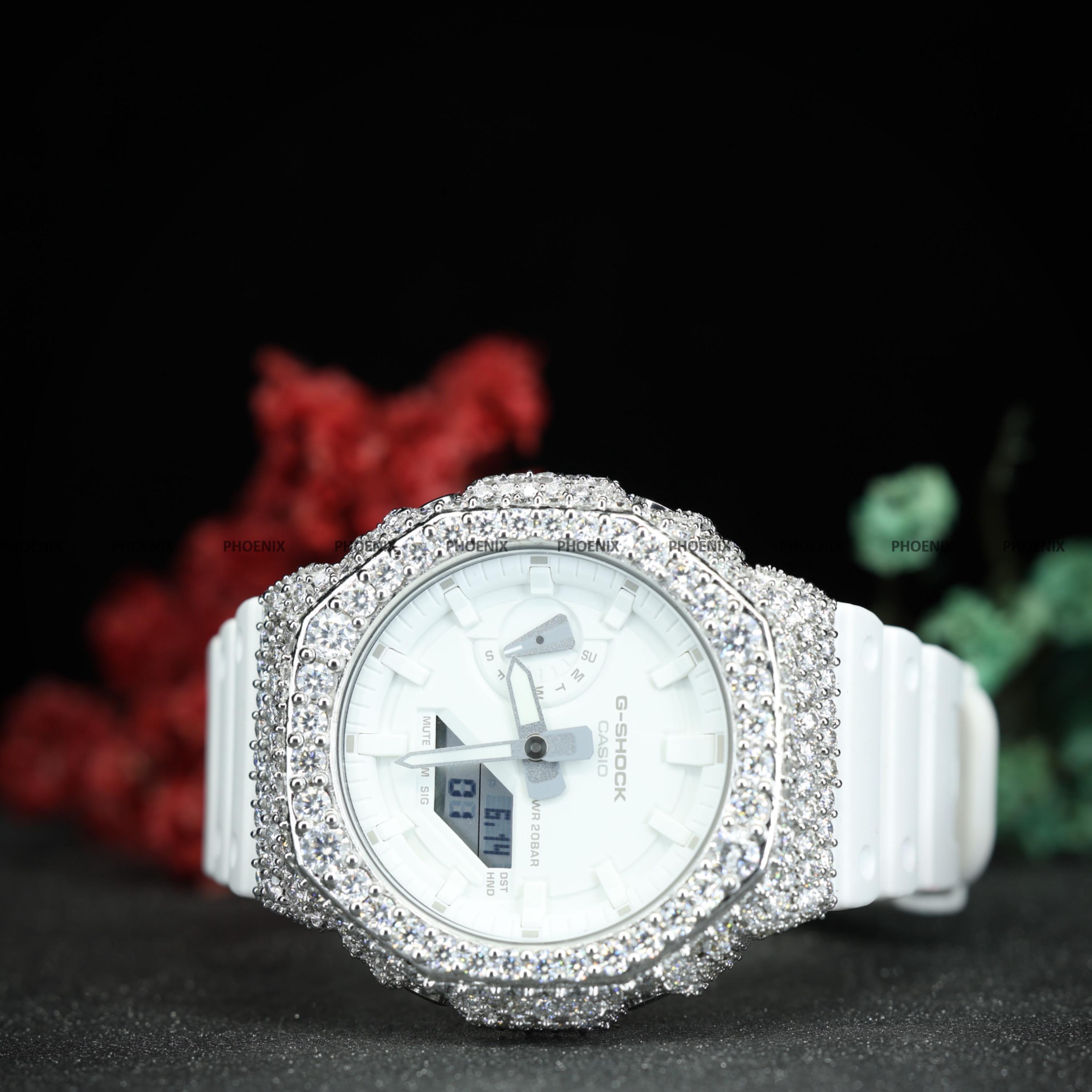 Iced-out Moissanite G-shock Watch: White Hip-hop Timepiece - Etsy