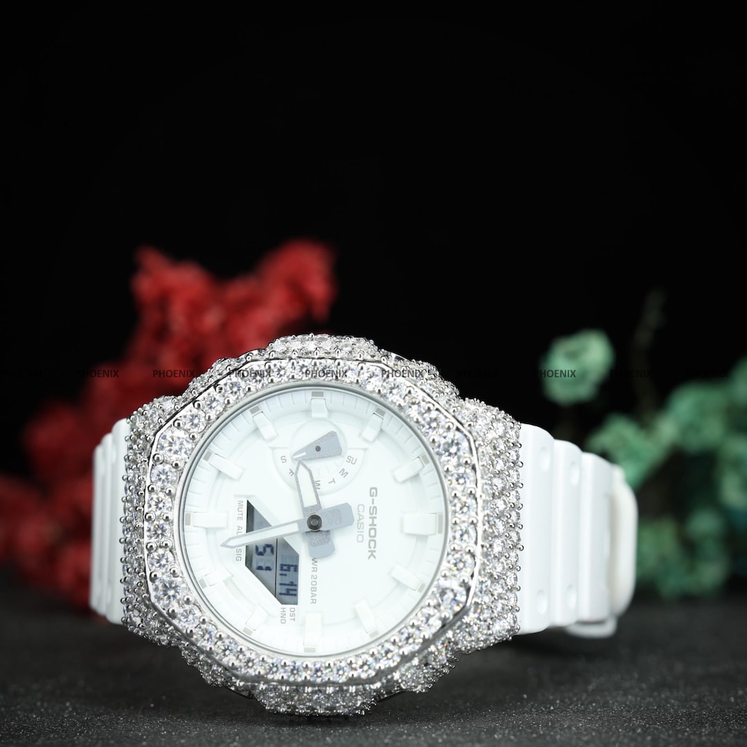 Iced-out Moissanite G-shock Watch: White Hip-hop Timepiece - Etsy