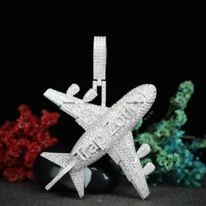 Iced Out Moissanite Airplane Pendant: 925 Sterling Silver Trap Zone Necklace