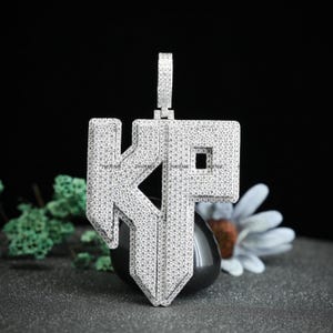 KP Letter Pendant | Iced Out Initial Necklace | VVS Moissanite Custom Hip Hop Jewelry | 925 Sterling Silver Unisex Streetwear Gift