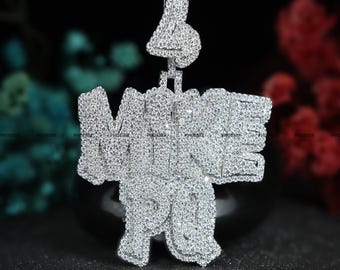 VVS Moissaniet-hanger aangepaste naam: sterlingzilveren hiphopsieraden