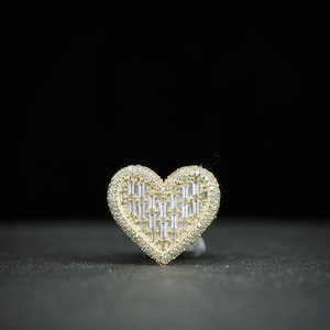 Baguette Diamond Big Heart Ring | Iced Out Statement Ring for Women | Hip Hop Jewelry | Moms Birthday Gift | Engagement Ring for Her