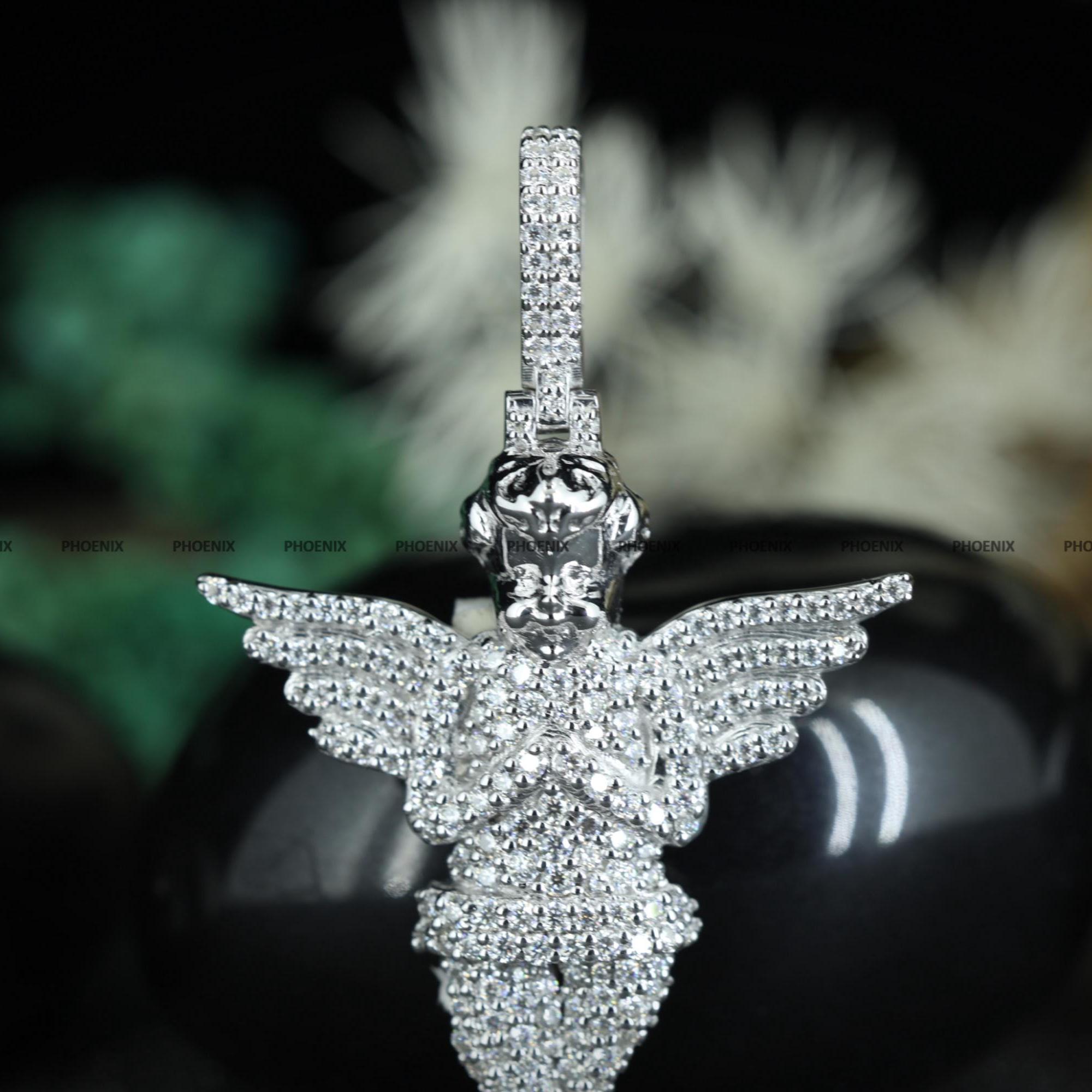 Iced Out Angel Pendant 925 Sterling Silver | Moissanite Cherub