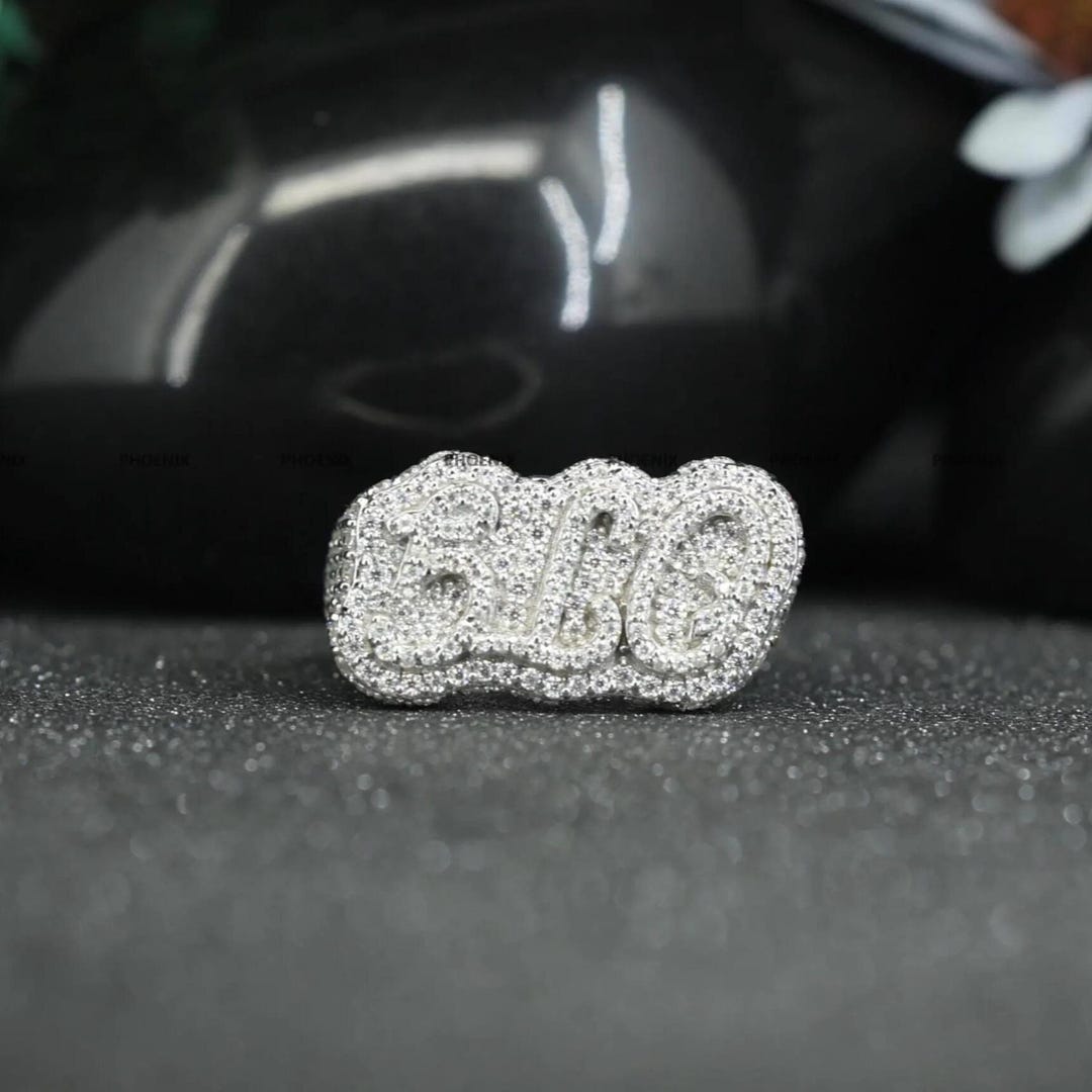 666 Number Ring, Iced Out Statement Ring, Hip Hop Silver Ring, Custom ...