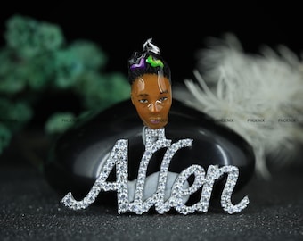 Custom Iced Out Name Pendant 925 Sterling Silver | 3D Enamel Portrait Charm | Moissanite Hip Hop Personalized Necklace