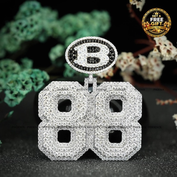 Iced Out 88 Number Pendant 925 Sterling Silver | Moissanite Hip