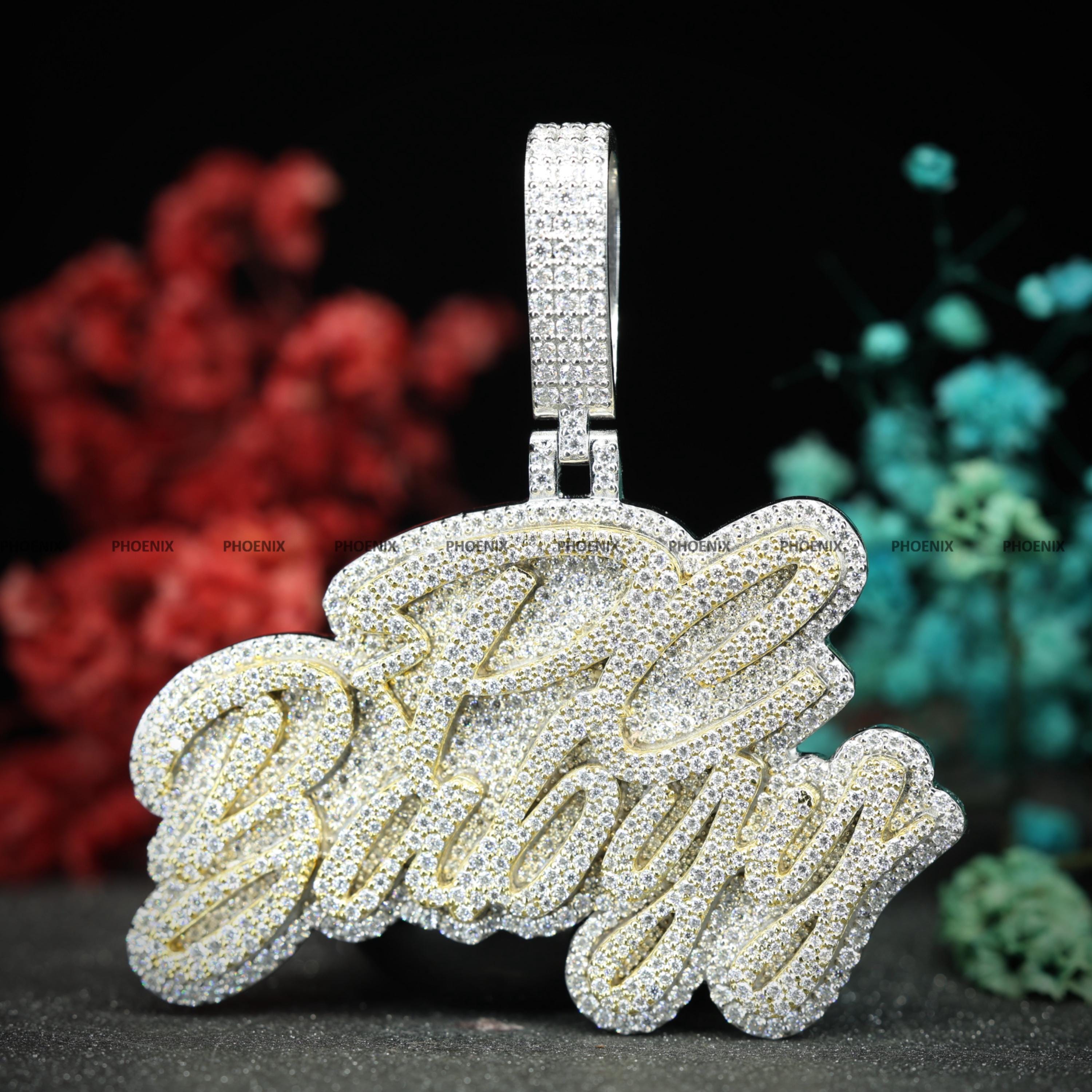Custom Iced Out Name Pendant 925 Sterling Silver | Moissanite Hip