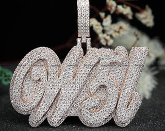 Echte Moissanite Benutzerdefinierte Name Anhänger 925 Sterling Silber | Layered Iced Out Hip Hop Halskette | Personalisierter Buchstaben Anhänger