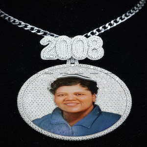 Iced Out Moissanite Round Pendant: Custom Photo, 925 Sterling Silver