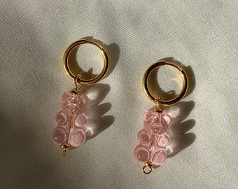 18k Gold Handmade Gummy Bear Hoop Earrings