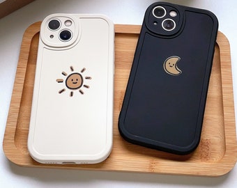 Moon and Sun Phone Case iPhone15 14 13 12 11 Pro Max Phone Case Cute iPhone 14 Plus XR Couple Phone Case