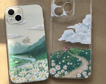 Peinture à l'huile Montagnes Téléphone étui pour iPhone 14 13 12 11 Pro Max étui 12 Mini XR étui iPhone XS Max iPhone 7 8 Plus iPhone SE étui