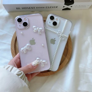 Transparent bow mobile phone case cute mobile phone case iPhone 15 14 13 12 Pro max mobile phone case iPhone 7 8 mobile phone case