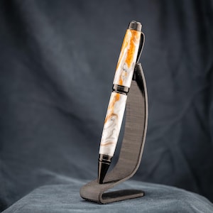 Handmade Orange, White, and Grey Resin Twist Pen - Sci-Fi Palette