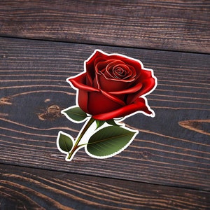 Red Rose Flower Sticker | Waterproof Vinyl Decal | Aesthetic Floral Laptop Sticker | Water Bottle Sticker | Romantic Scrapbook Label