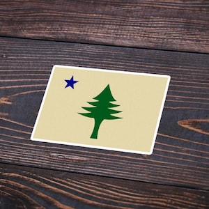 Maine 1901 State Flag Sticker - Vintage Design Vinyl Decal - Old Pine Tree MA Flag - Original Classic New England Dirigo