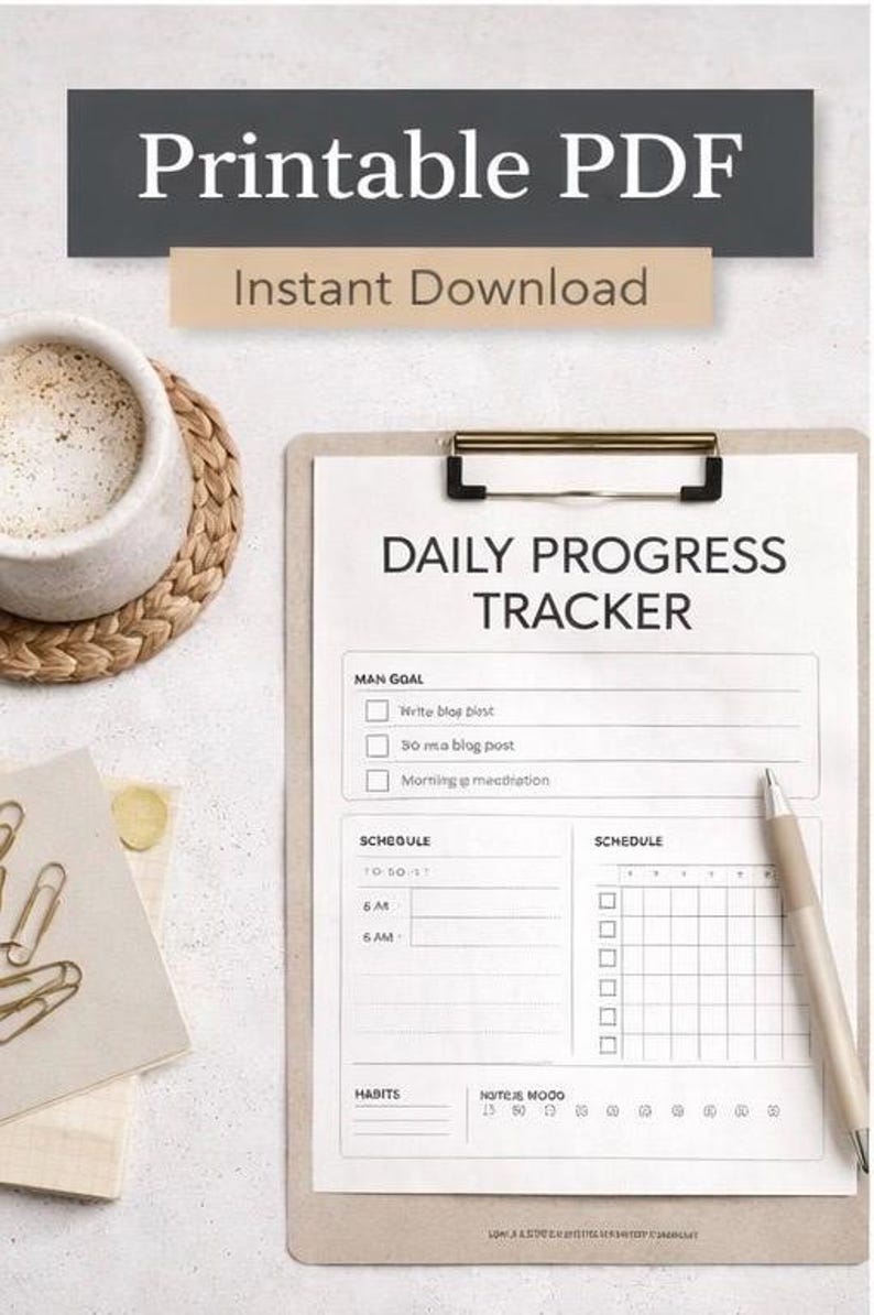 Daily Progress Tracker Printable | Minimal Habit & Productivity Planner ...