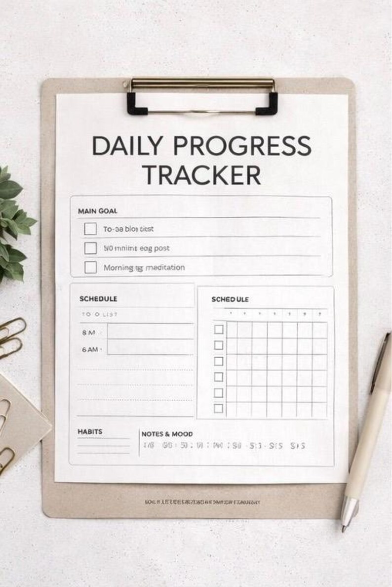 Daily Progress Tracker Printable | Minimal Habit & Productivity Planner ...