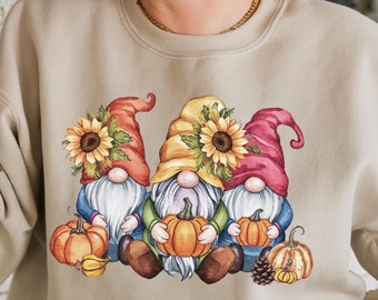Fall Gnomes Sweatshirt: Vintage Sunflower Pumpkin Thanksgiving Tee