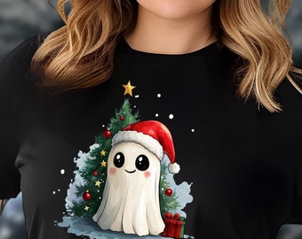 Ghost Santa Christmas T-Shirt: Holiday Season Women's Tee